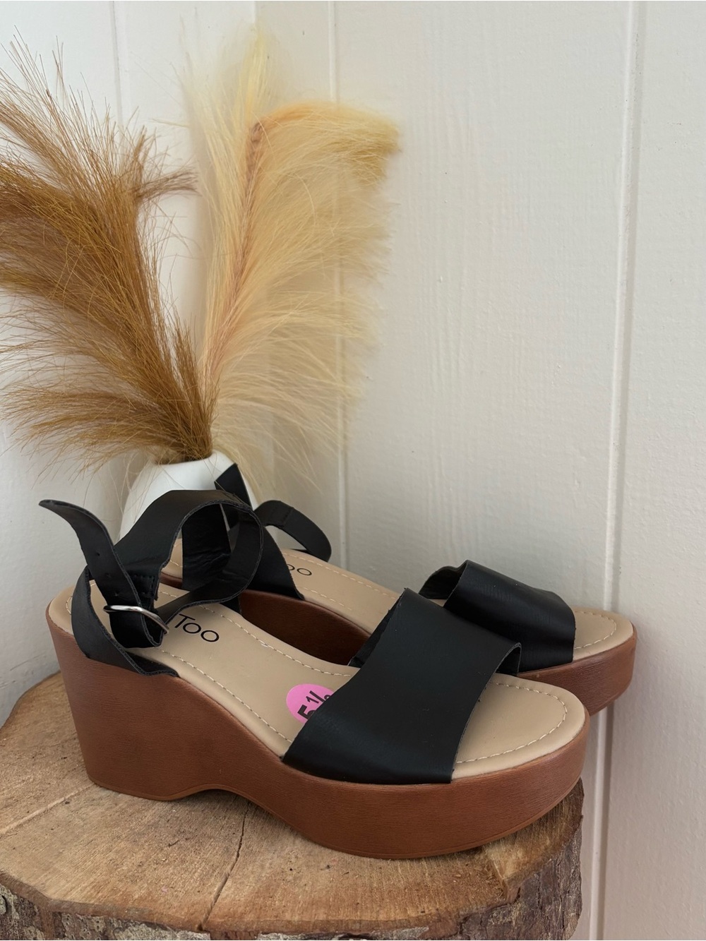 me too Black Platform Wedge Sandals with Brown Sole